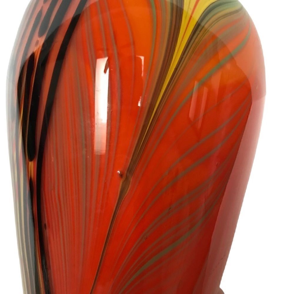 Vintage Murano Style orange art glass swirl 8 inch glass vase - Picture 6 of 7